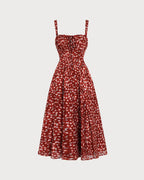Wine Red Floral Midi Dress with Slip Design