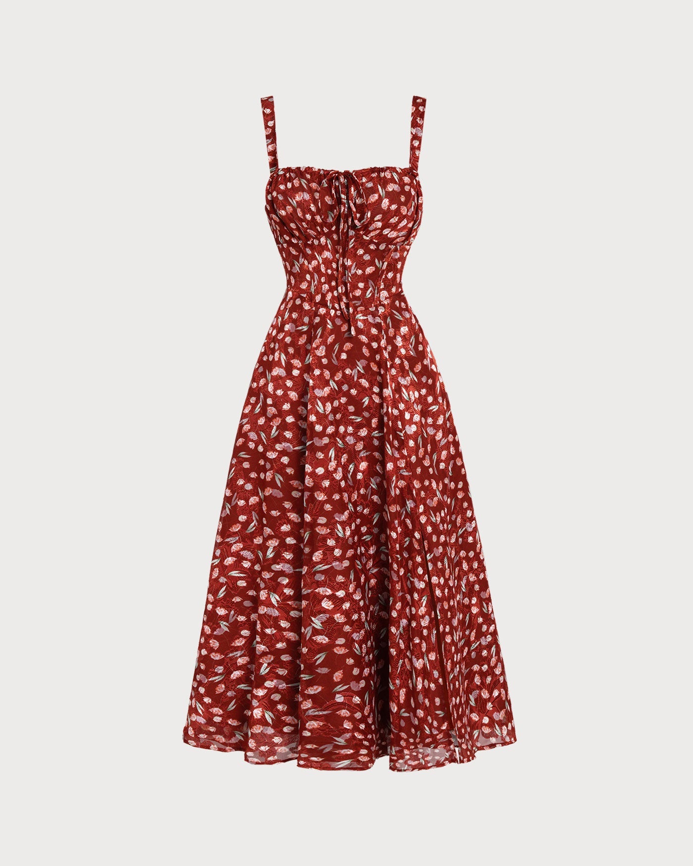 Wine Red Floral Midi Dress with Slip Design