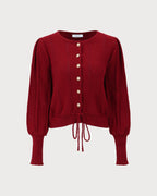 Single-Breasted Cardigan with Red Lantern Sleeves