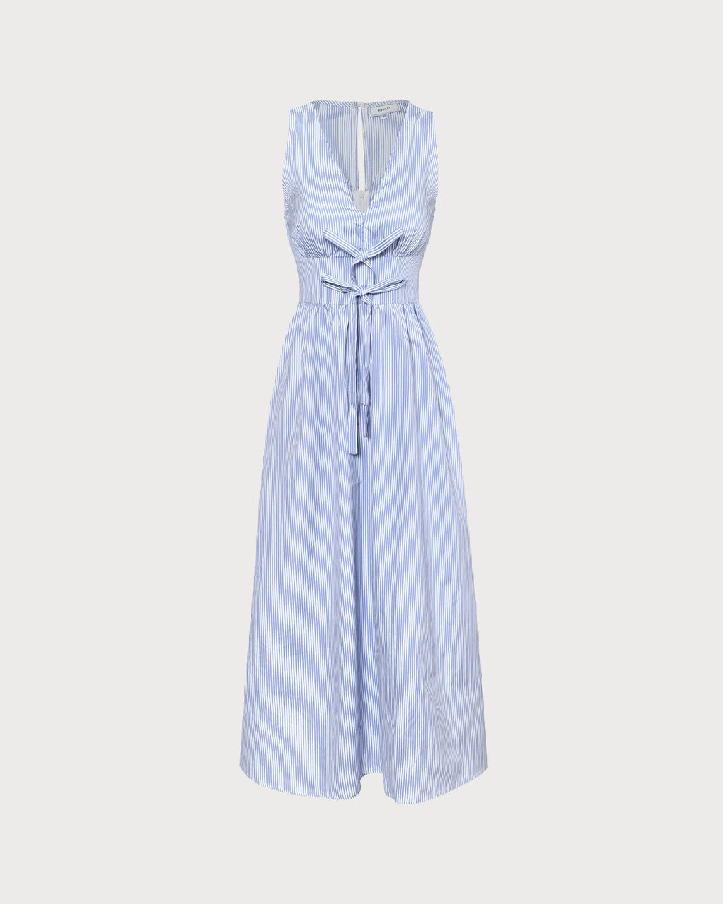Striped Maxi Dress with Blue V-Neck and Shirred Details