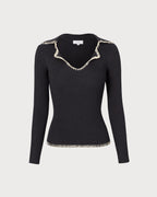 Colorblock Knit Top with Black Lapel