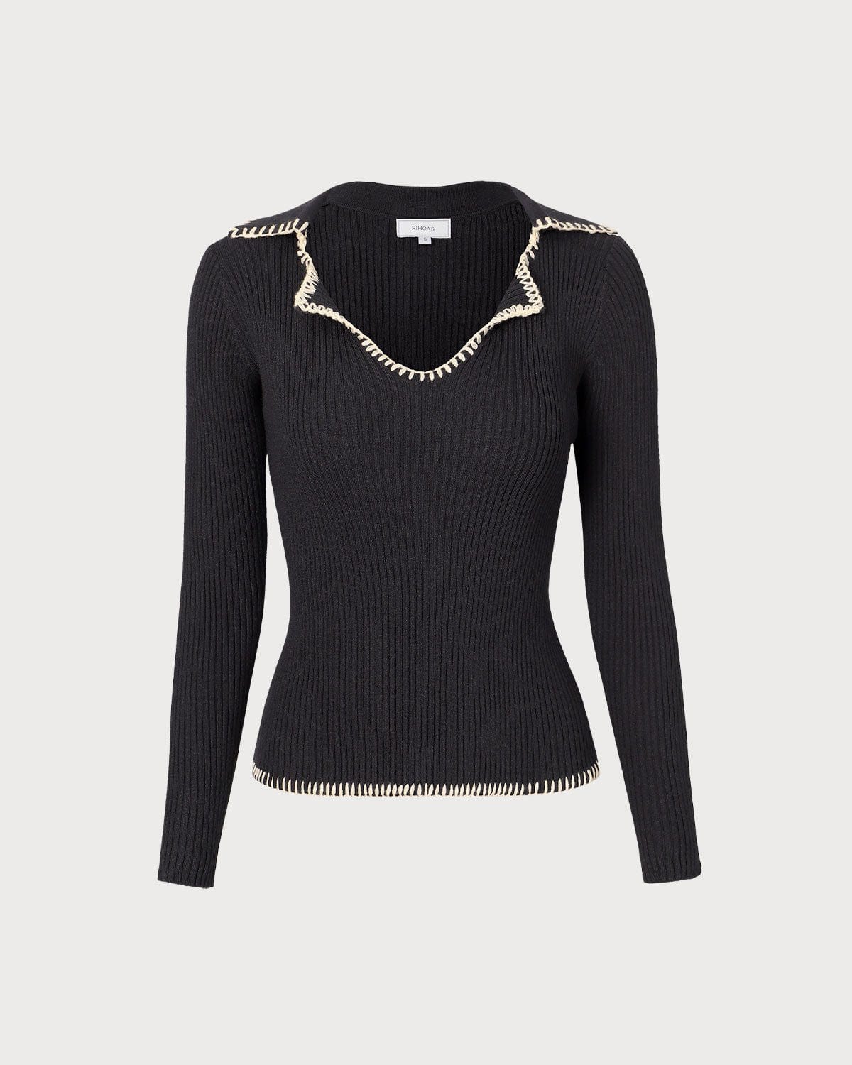 Colorblock Knit Top with Black Lapel