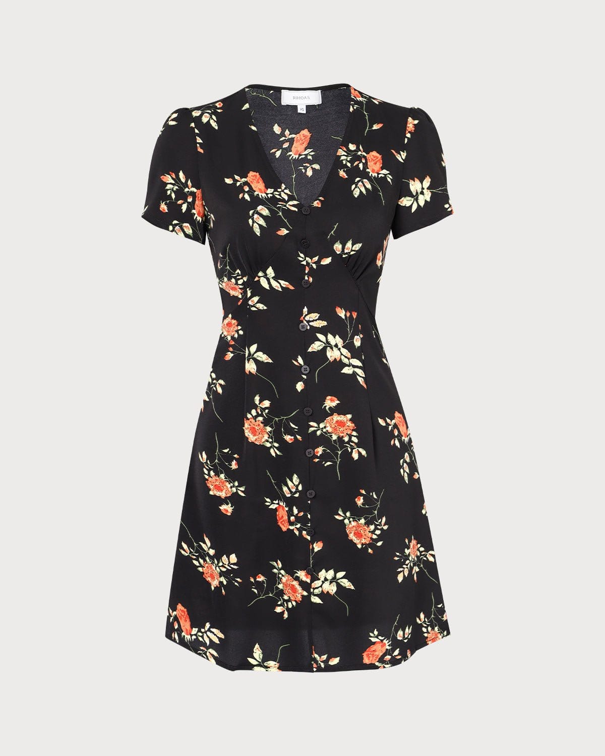 Black Floral V-Neck Button-Up Mini Dress