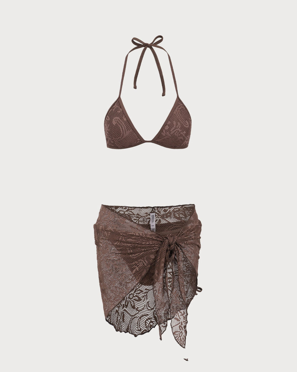 Textured Brown Halter Bikini Set