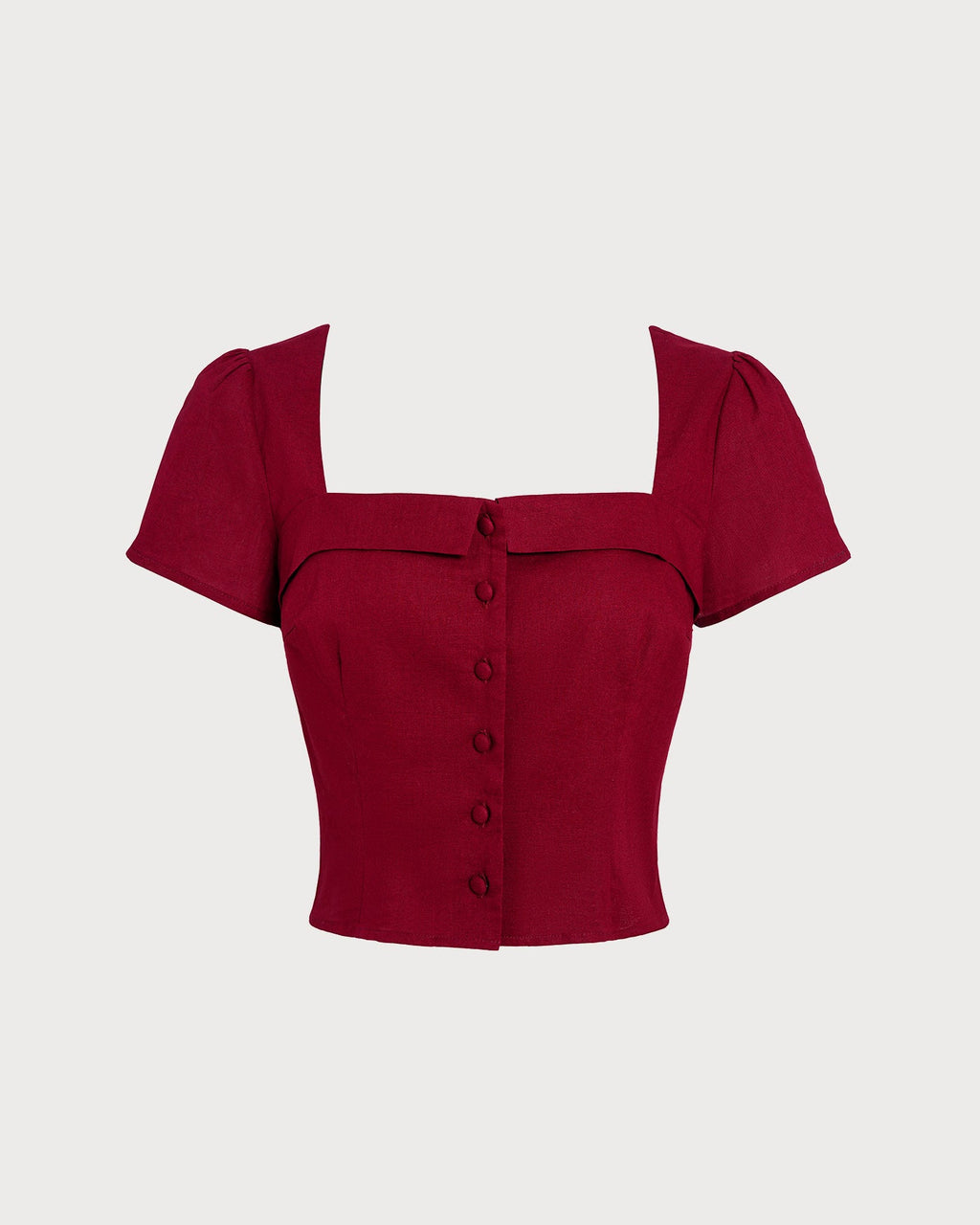 Red Square Neck Blouse with Cross Tie Detail
