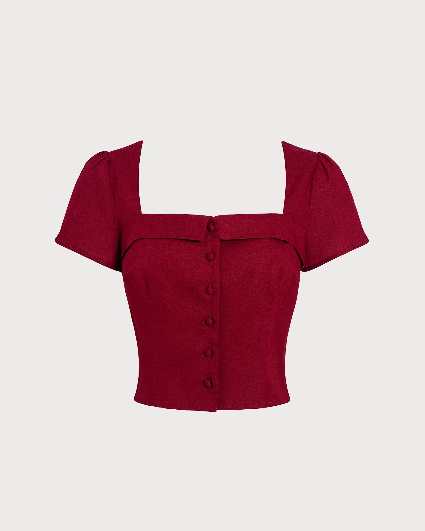 Red Square Neck Blouse with Cross Tie Detail