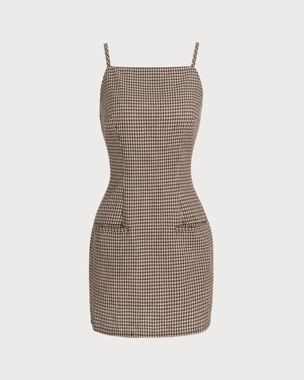 Brown Gingham Mini Slip Dress