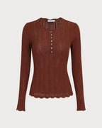 Women's Slim Fit Brown Round Neck Sweater