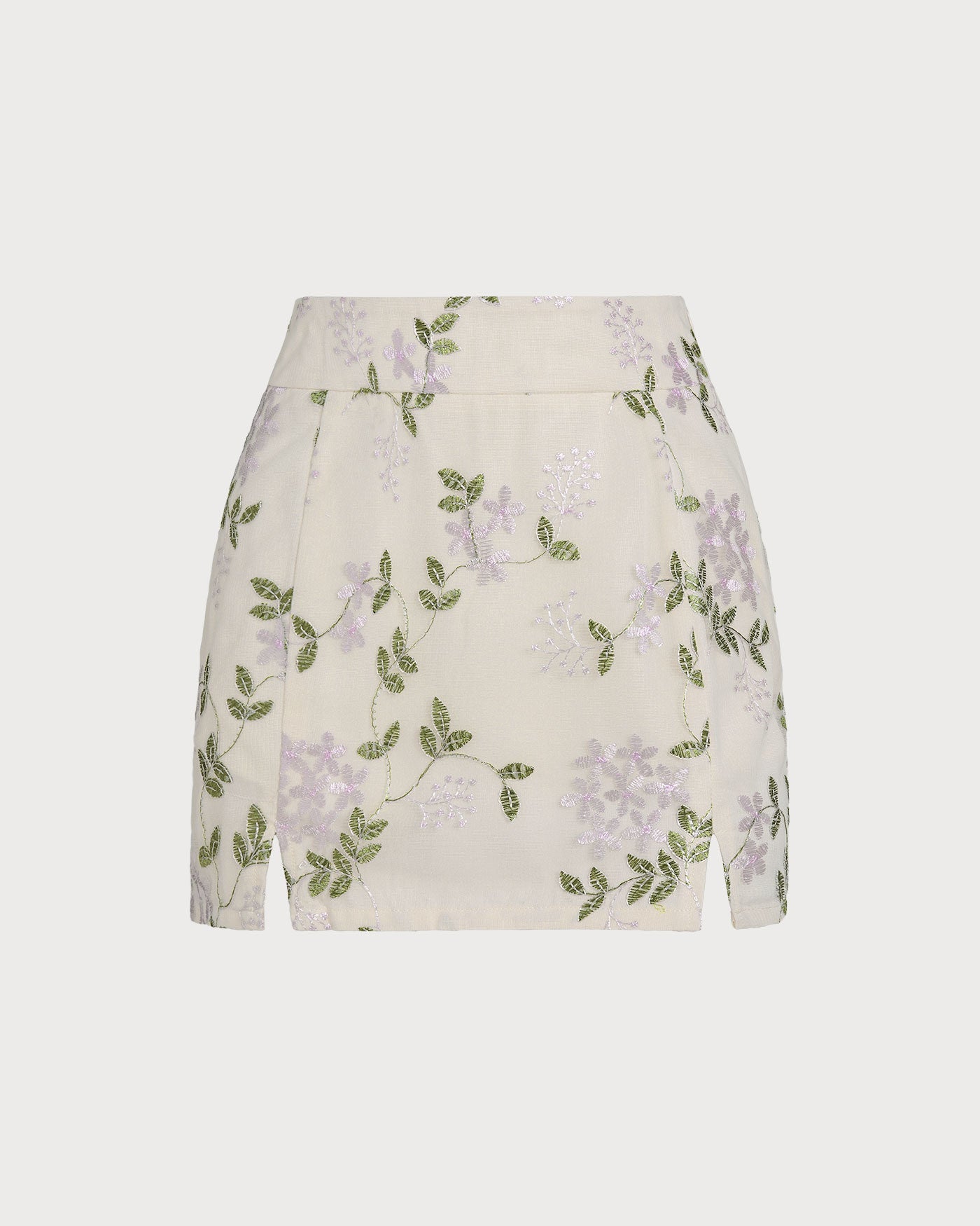 Floral Print Beige Mini Skirt