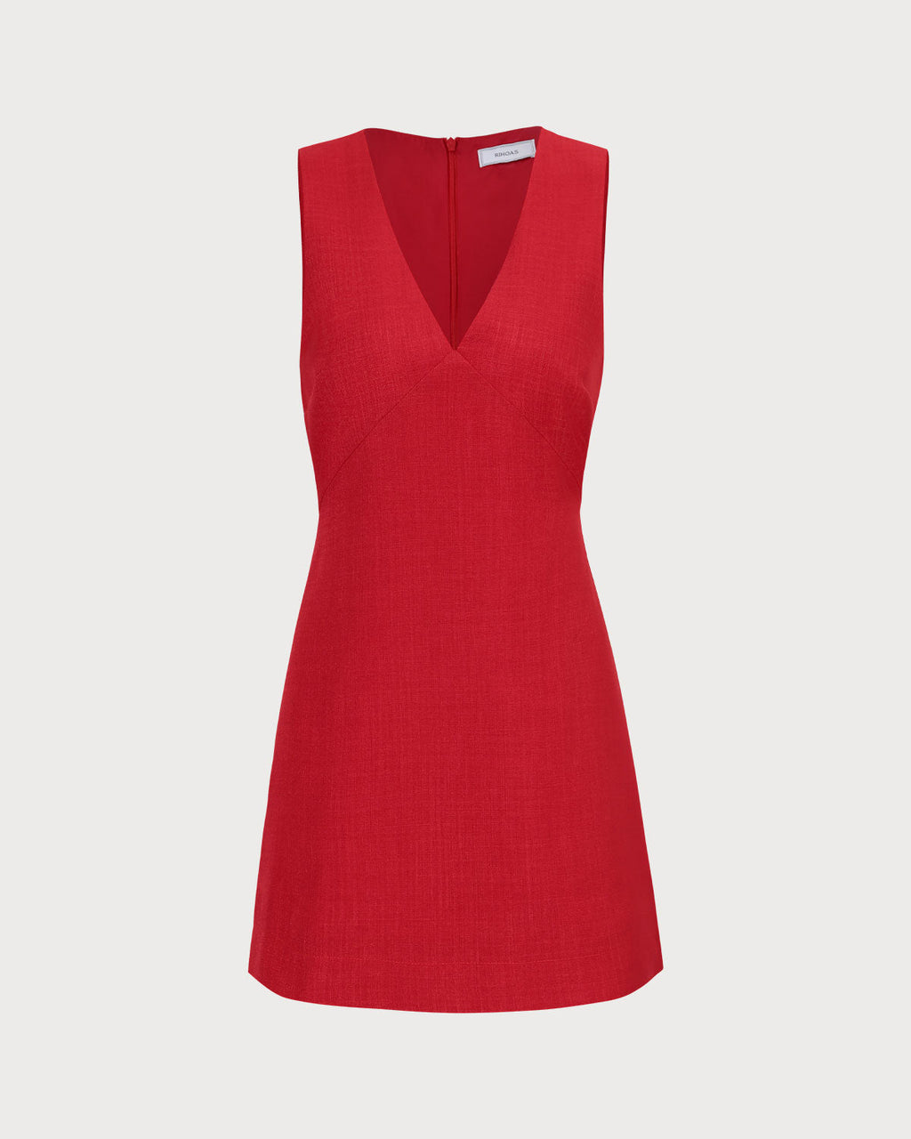 Red Sleeveless Linen Mini Dress with V-Neck