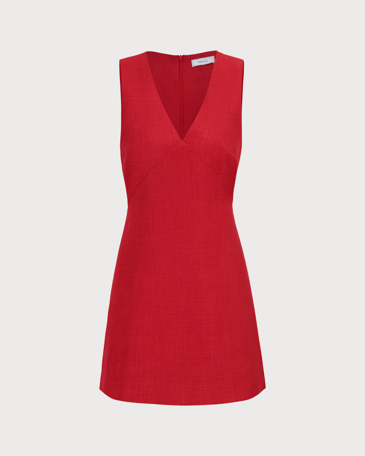 Red Sleeveless Linen Mini Dress with V-Neck