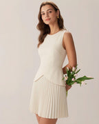 Apricot Skater Mini Dress with Round Neck
