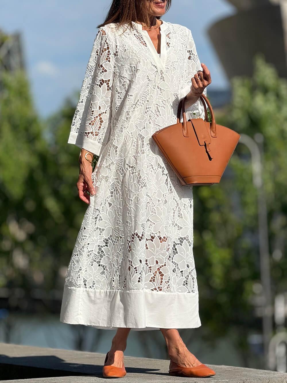 Willow | Strand Glam Blumen V-Ausschnitt Midi Kleid