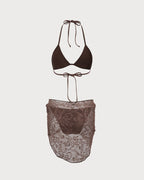 Textured Brown Halter Bikini Set