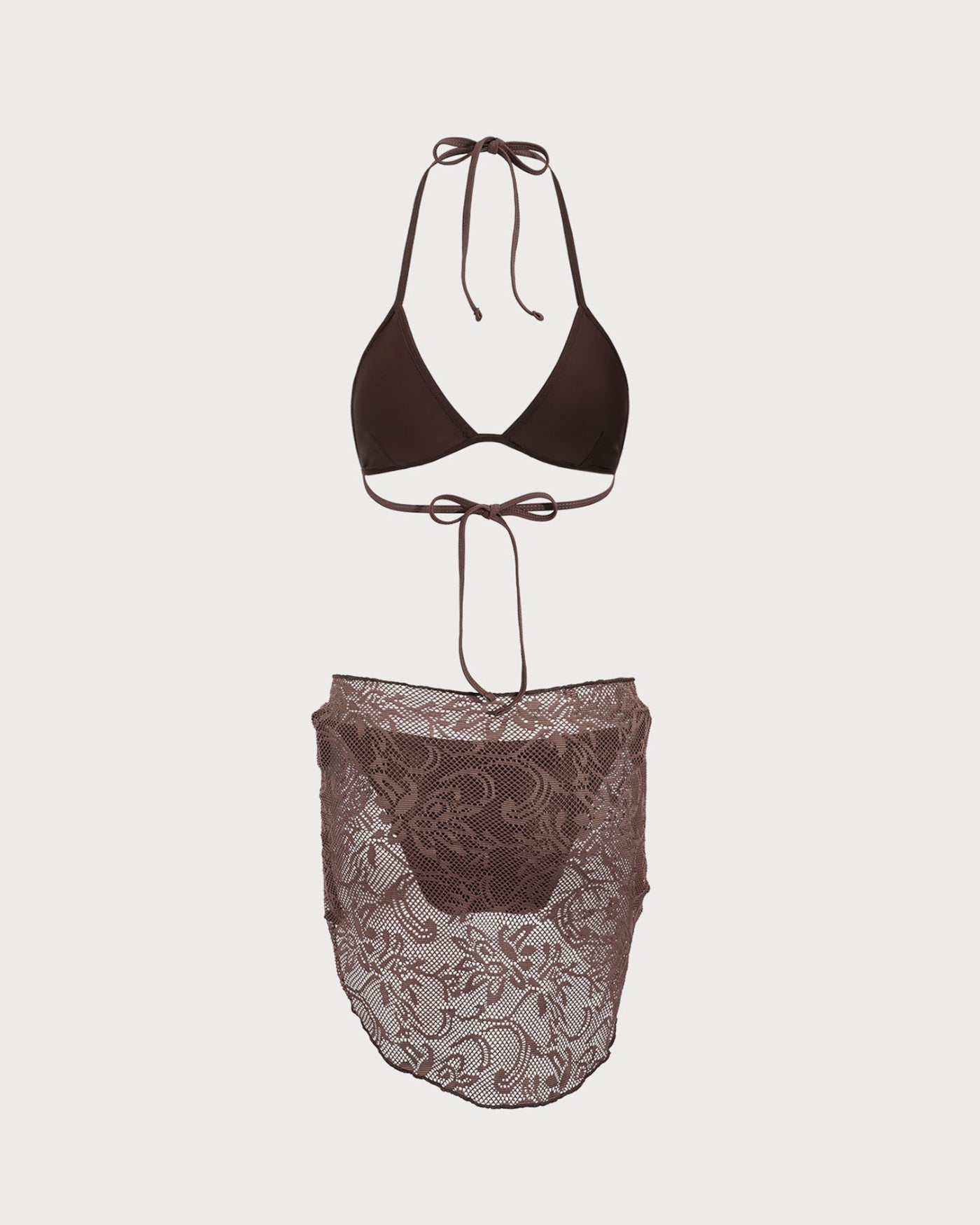 Textured Brown Halter Bikini Set