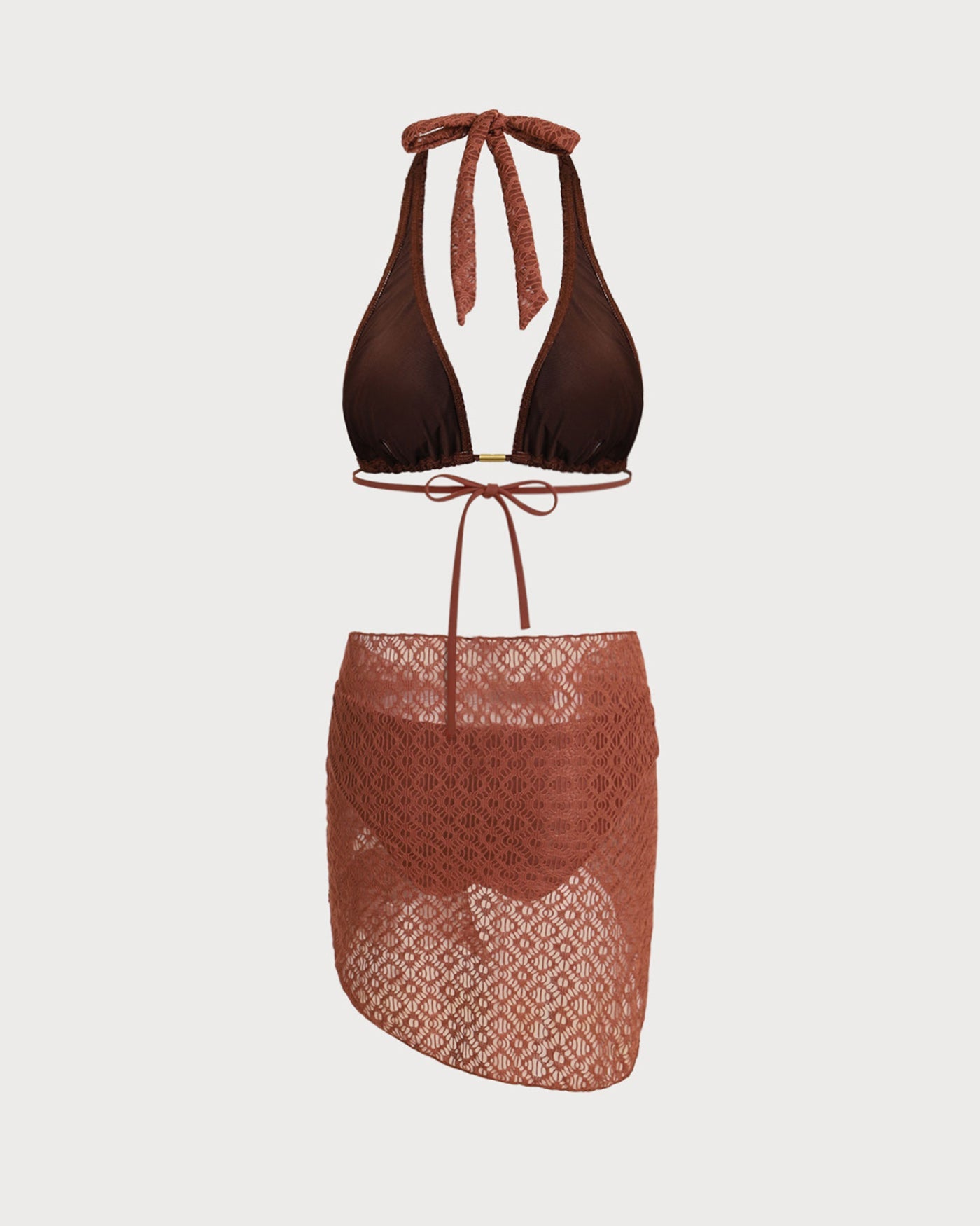 Three-Piece Brown Jacquard Ensemble