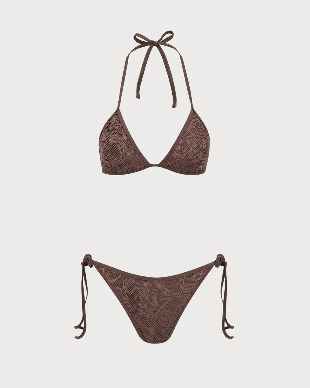Textured Brown Halter Bikini Set