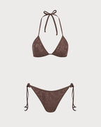 Textured Brown Halter Bikini Set