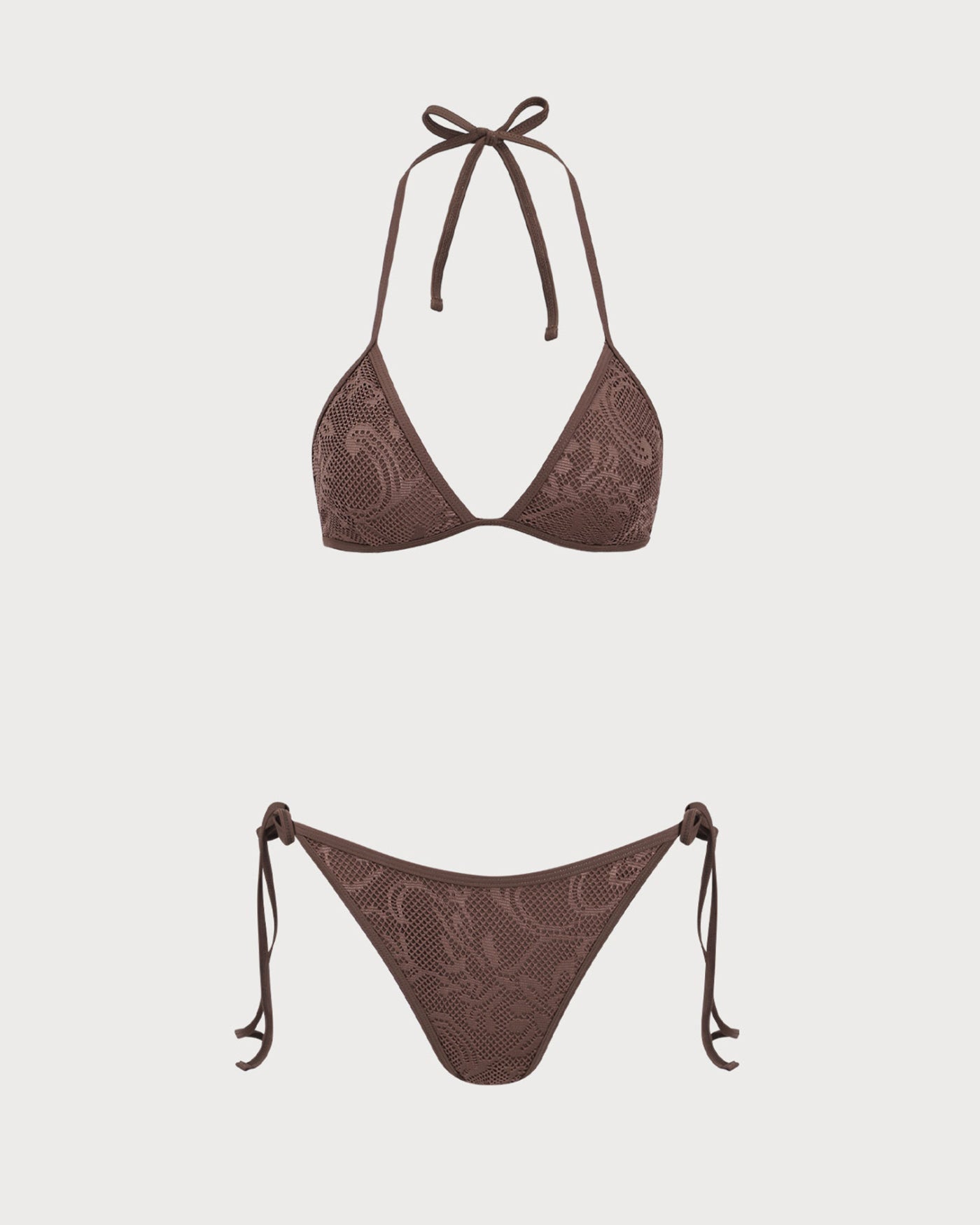 Textured Brown Halter Bikini Set