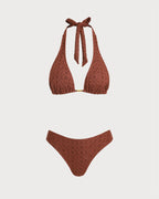 Three-Piece Brown Jacquard Ensemble
