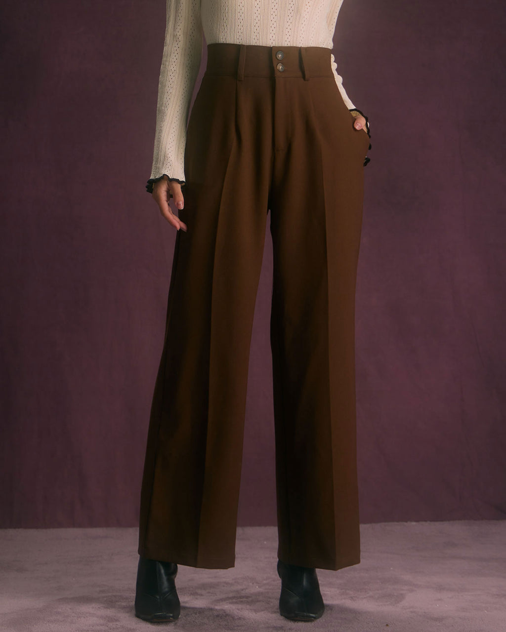Straight Pants with Slant Pockets in Coffee Color
