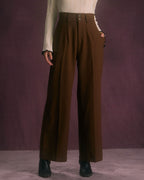 Straight Pants with Slant Pockets in Coffee Color