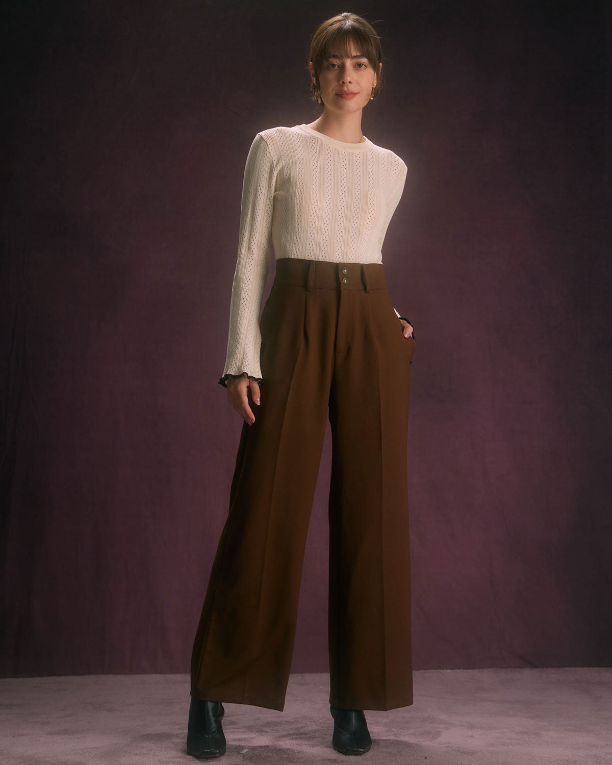 Straight Pants with Slant Pockets in Coffee Color