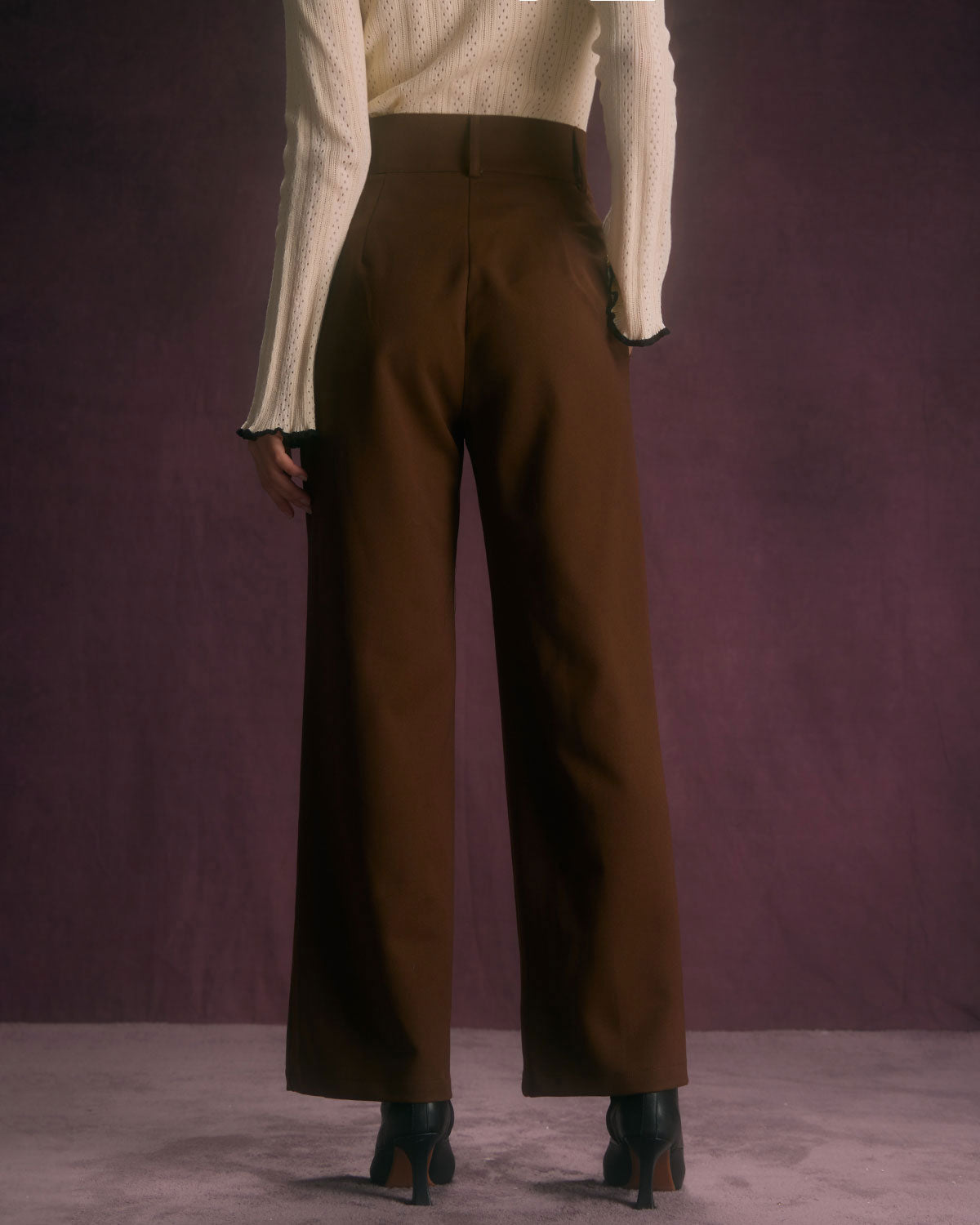 Straight Pants with Slant Pockets in Coffee Color
