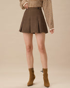 Brown Striped Pleated Mini Skirt" can be rewritten as "Striped Mini Skirt with Pleats in Brown.