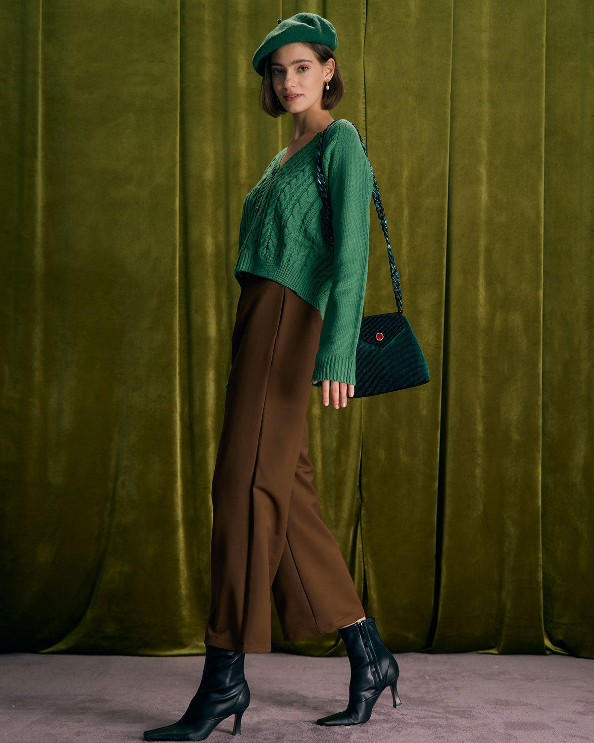Straight Pants with Slant Pockets in Coffee Color