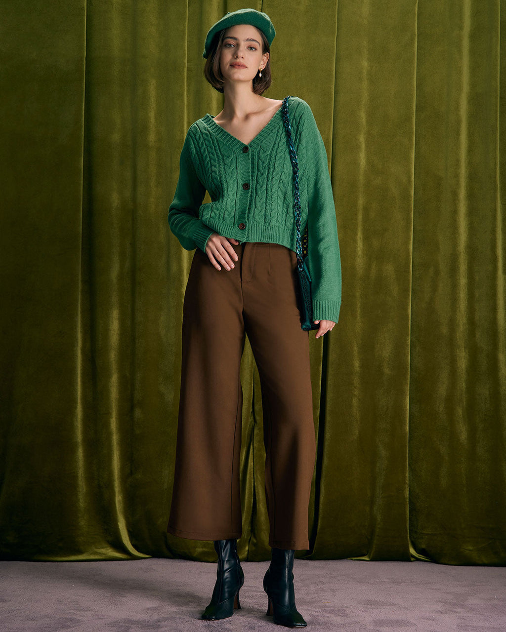 Straight Pants with Slant Pockets in Coffee Color