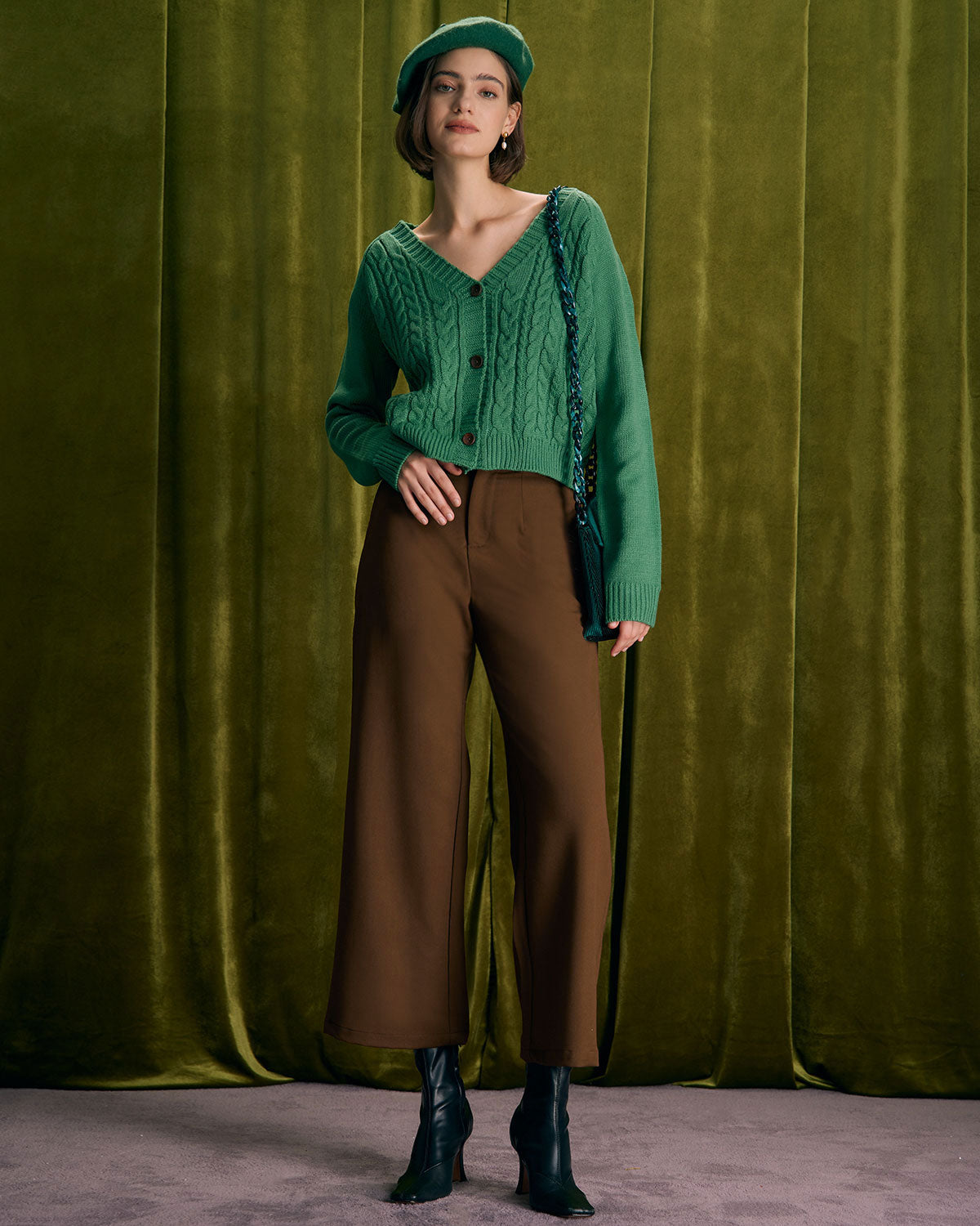 Straight Pants with Slant Pockets in Coffee Color