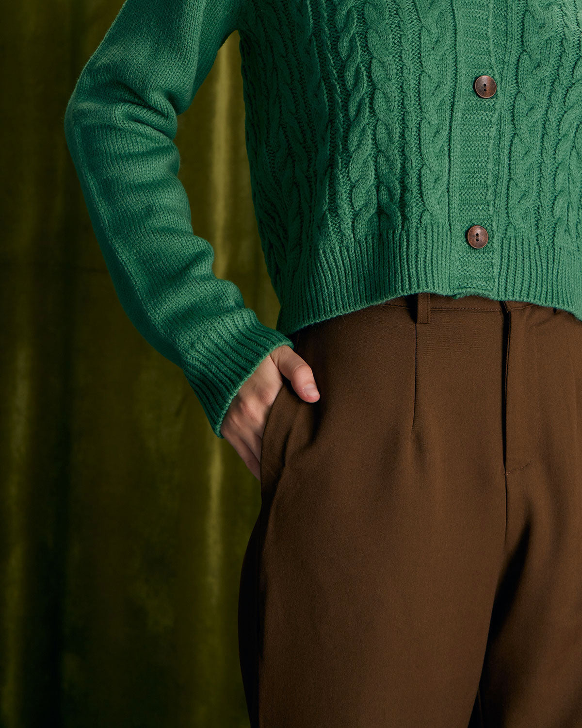 Straight Pants with Slant Pockets in Coffee Color