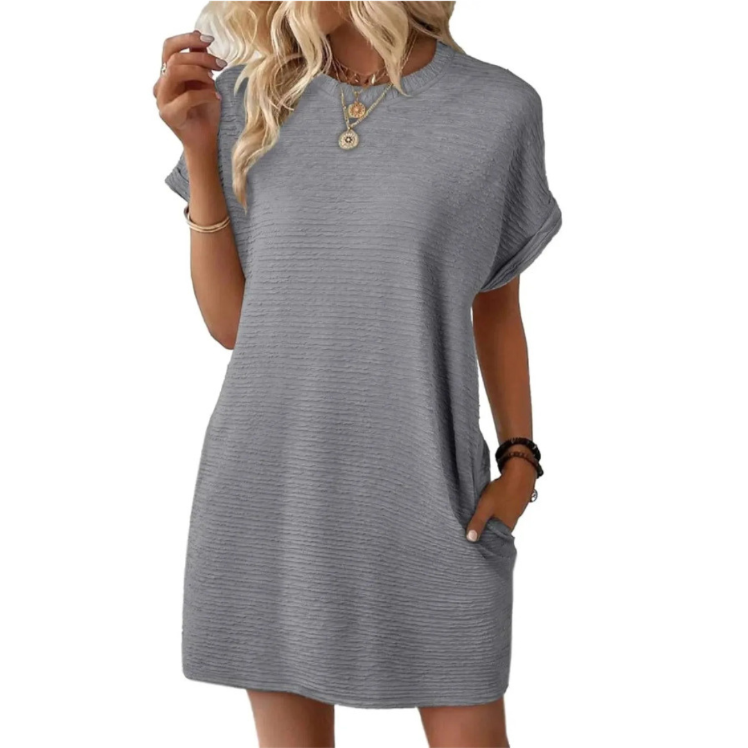 EVASHA™ – Lässiges Minimalistisches Sommerkleid mit Rundhalsausschnitt