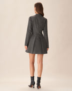 Charcoal Button-Detail Pleated Mini Dress