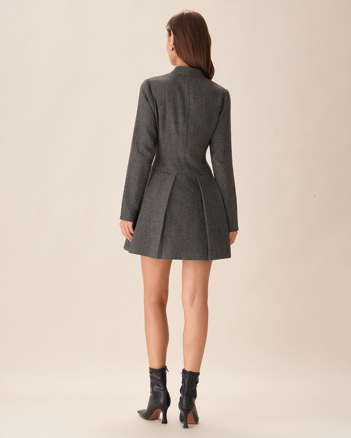 Charcoal Button-Detail Pleated Mini Dress