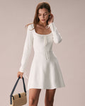 White Square Neck Mini Sweater Dress