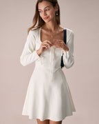 White Square Neck Mini Sweater Dress