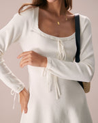 White Square Neck Mini Sweater Dress