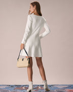 White Square Neck Mini Sweater Dress