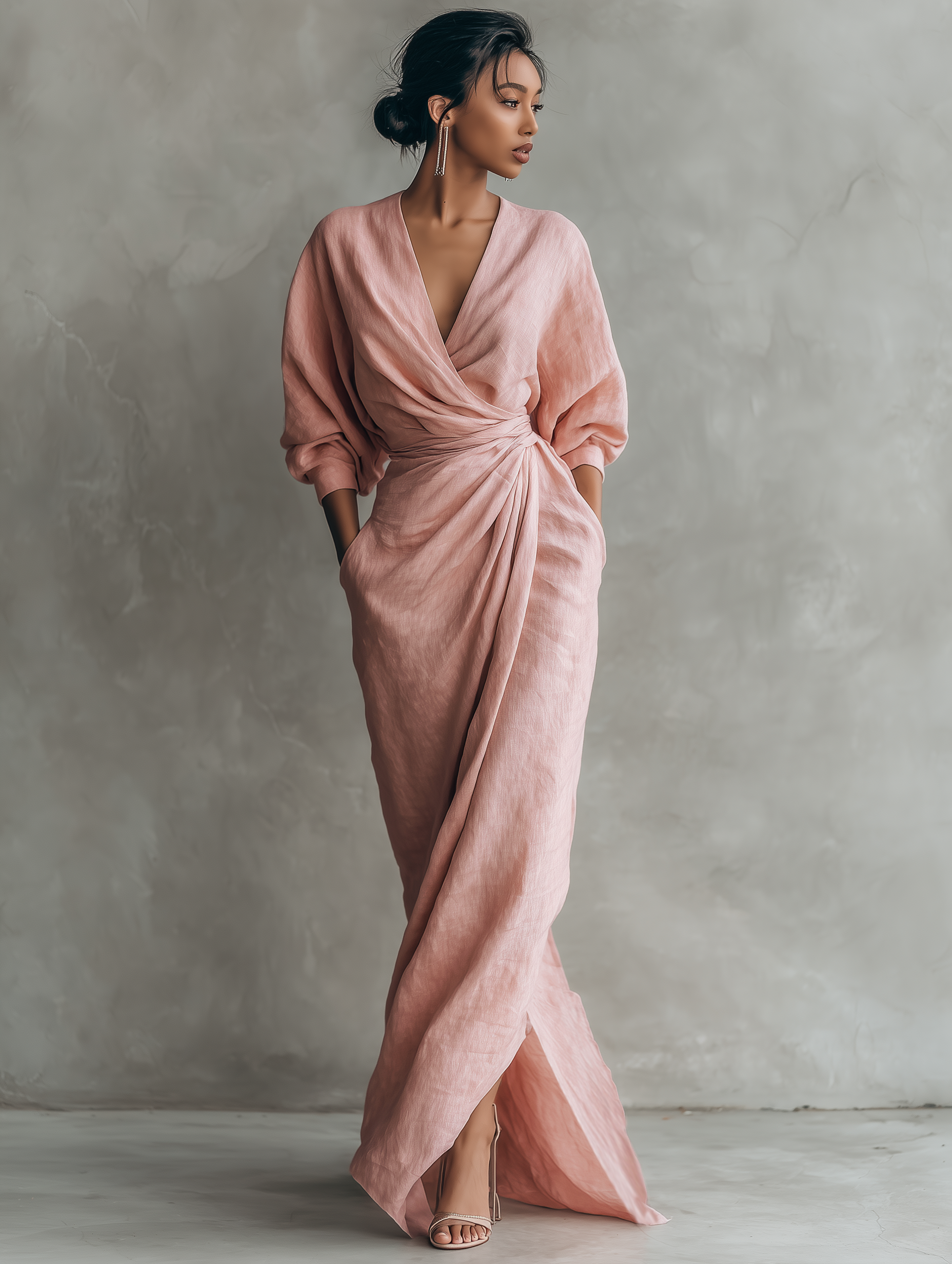 Nina | Minimalistisches Rosa Leinen Maxikleid