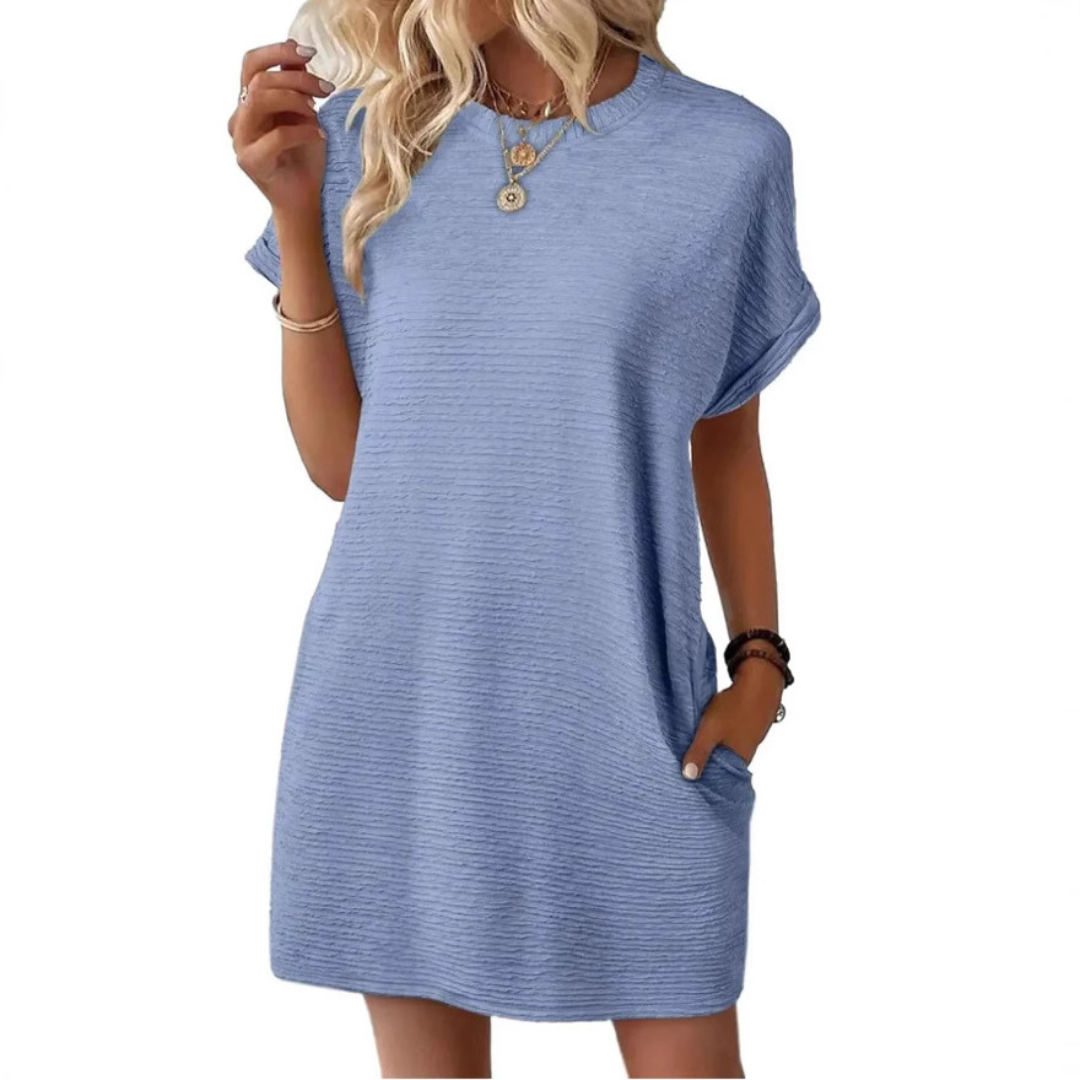EVASHA™ – Lässiges Minimalistisches Sommerkleid mit Rundhalsausschnitt