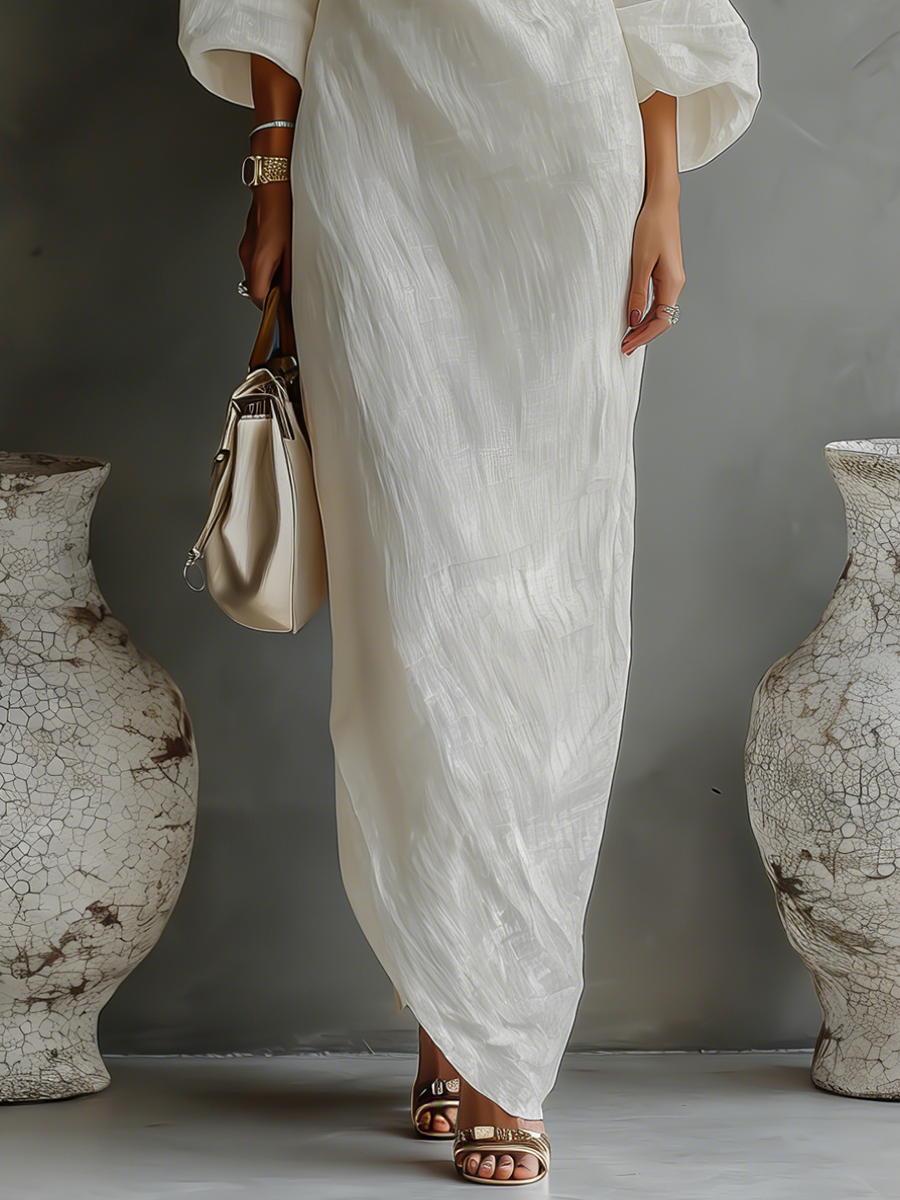 Isabella | Fließendes Leinen Kleid Off-Shoulder