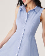 Striped Blue Mini Dress with Button Details