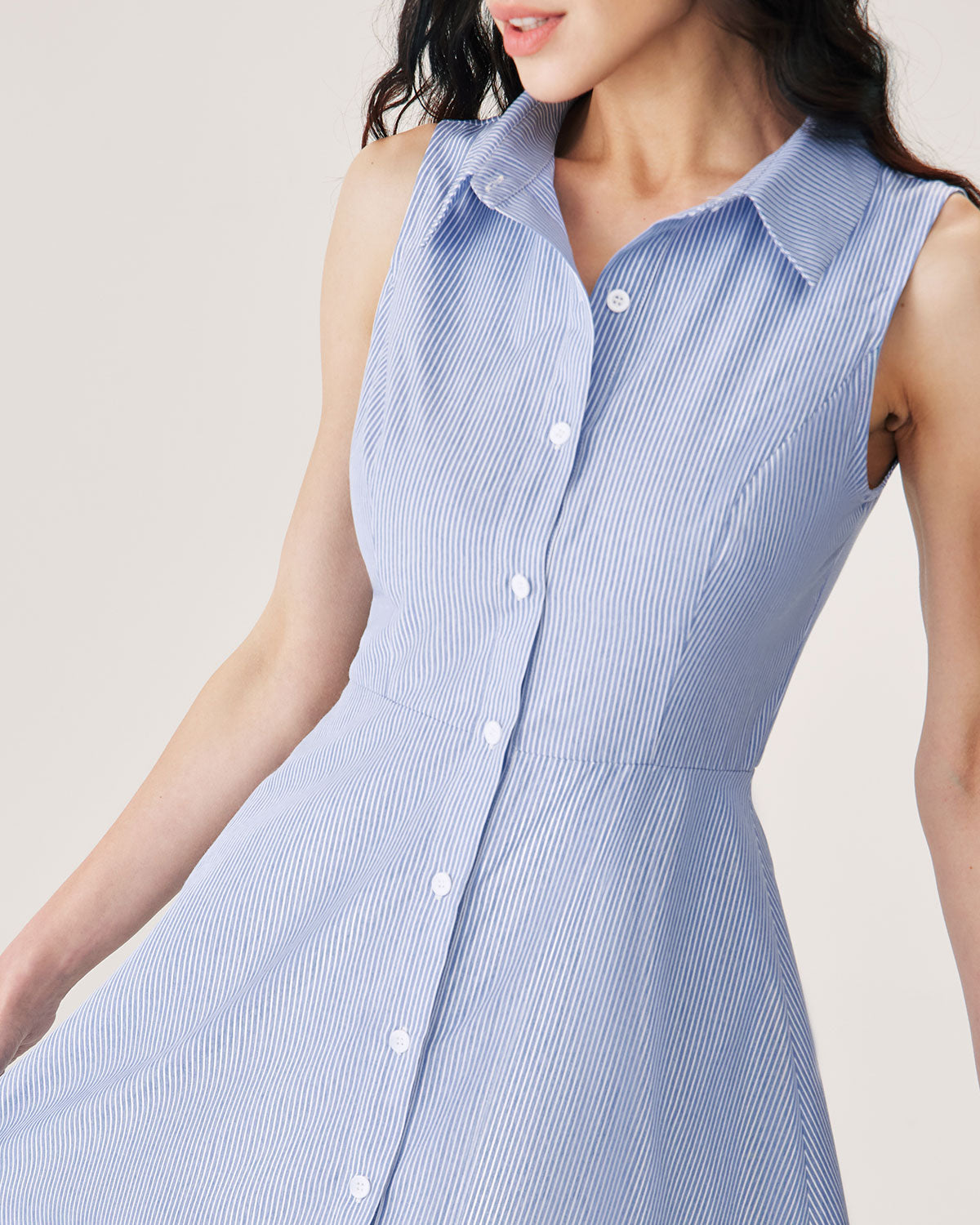 Striped Blue Mini Dress with Button Details