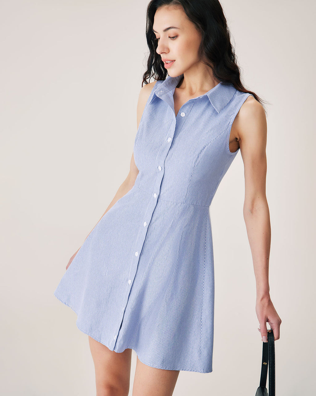 Striped Blue Mini Dress with Button Details
