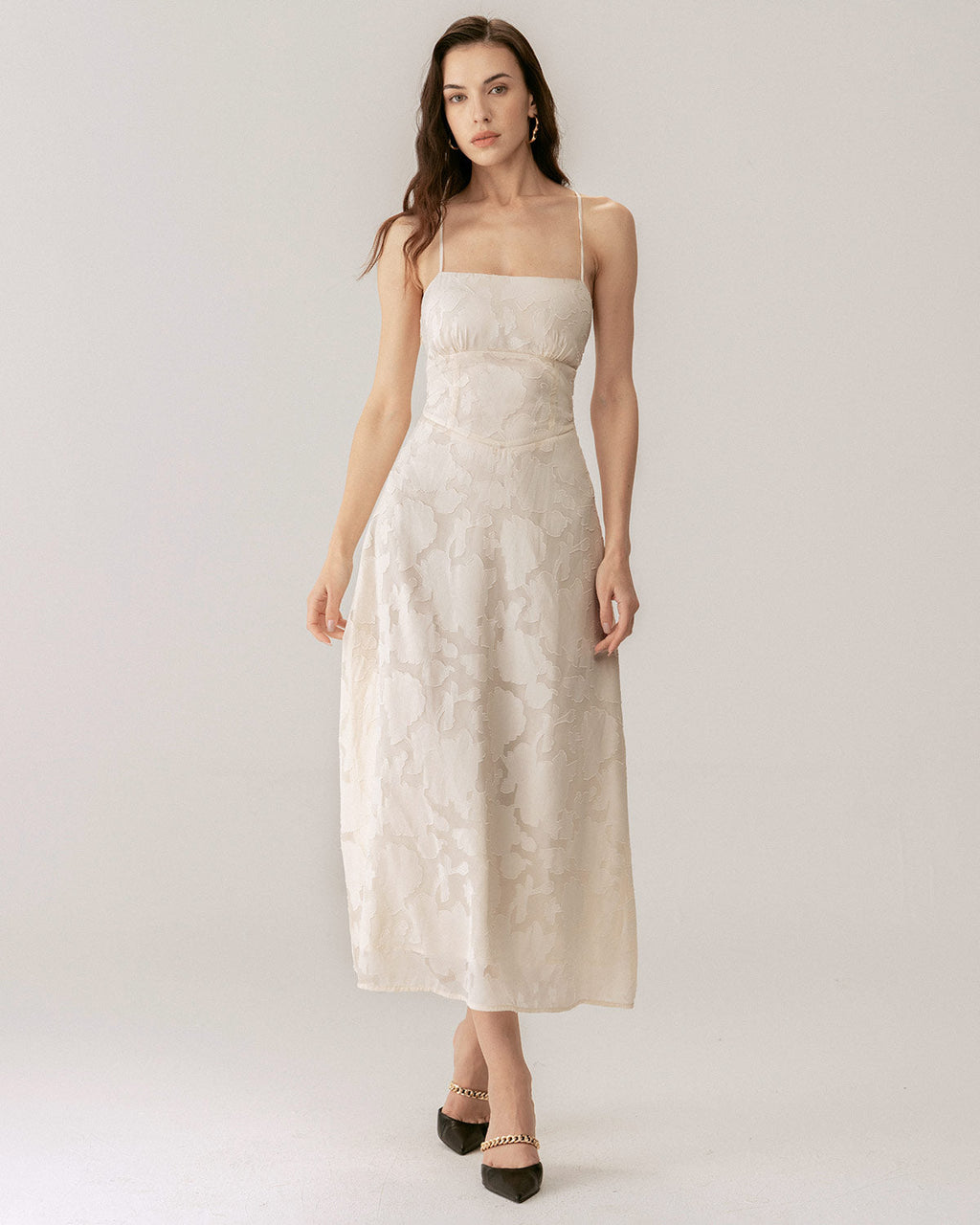 Apricot Jacquard Maxi Dress with Corset Slip Design