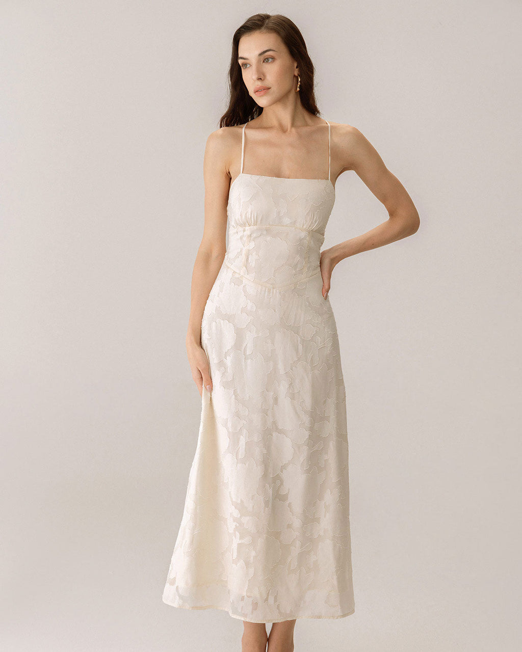 Apricot Jacquard Maxi Dress with Corset Slip Design