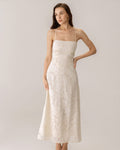 Apricot Jacquard Maxi Dress with Corset Slip Design