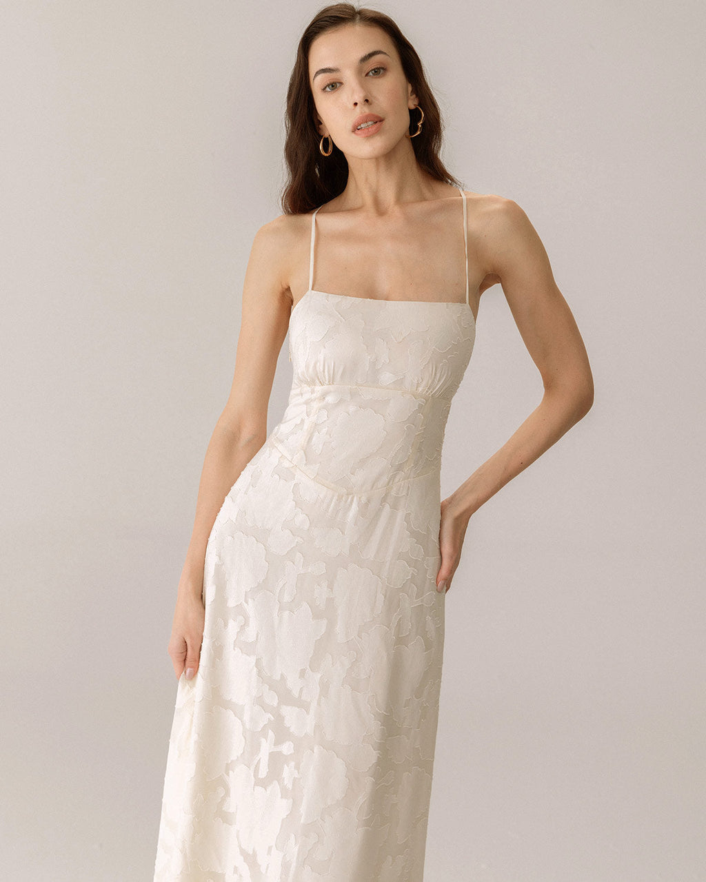 Apricot Jacquard Maxi Dress with Corset Slip Design